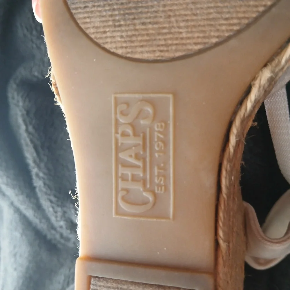 Chaps Clarisa Cream Espadrille Wedge Sandals Women Size 7B Slingback Tan‎